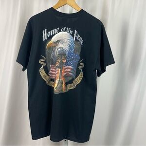 Gildan Large Home Of The Free Military Eagle American USA Flag Graphic Tee Shirt